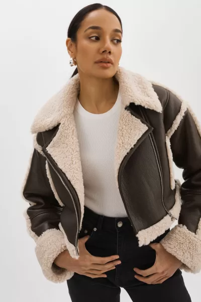 Brown Sleek Coats & Jackets Women Adrina | Faux Shearling Crop Jacket Lamarque