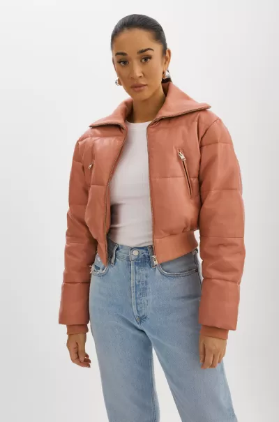 Women Coats & Jackets Lamarque Peaceful Old Rose Livia | Leather Puffer Jacket