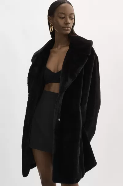 Linnea | Faux Fur Coat Women Cheap Coats & Jackets Lamarque Black