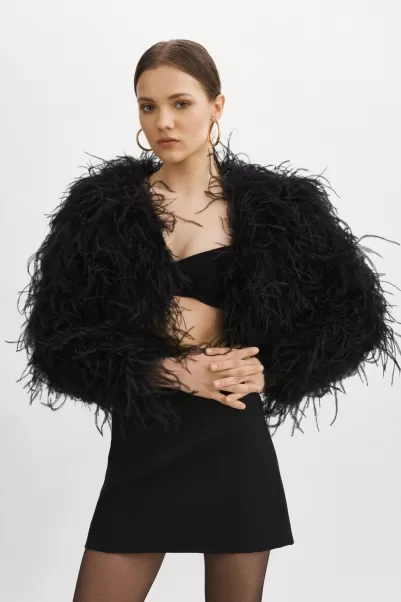 Bargain Lamarque Women Black Hallie | Ostrich Feather Jacket Coats & Jackets