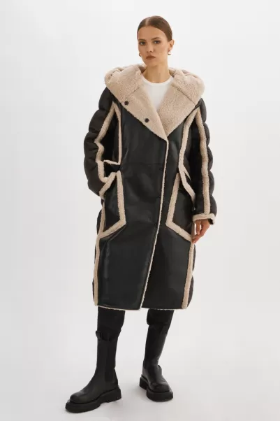 Black/Ecru Coats & Jackets Lamarque Women Sale Rexana | Mixed Media Puffer Coat