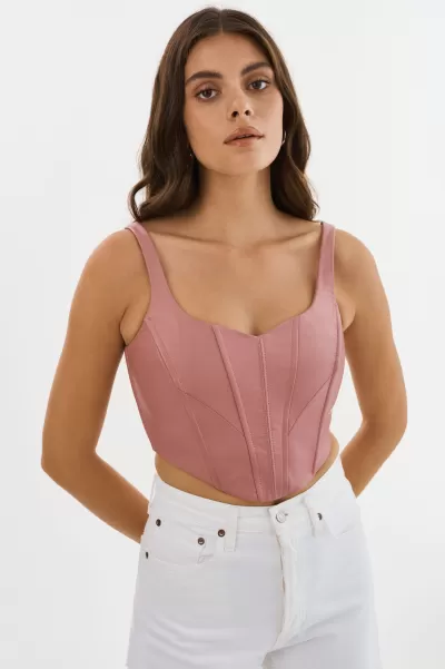 Tabia | Leather Corset Top Lamarque Women Tops Deal Mauve Pink