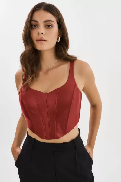 Ruby Red Inviting Women Lamarque Tabia | Leather Corset Top Tops