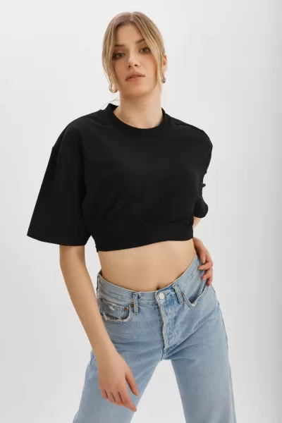 Naia | Cropped Tee Lamarque Tested Black Women Tops
