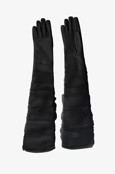 Lamarque Black Marilyn | Faux Leather And Tulle Gloves Now Accessories Women