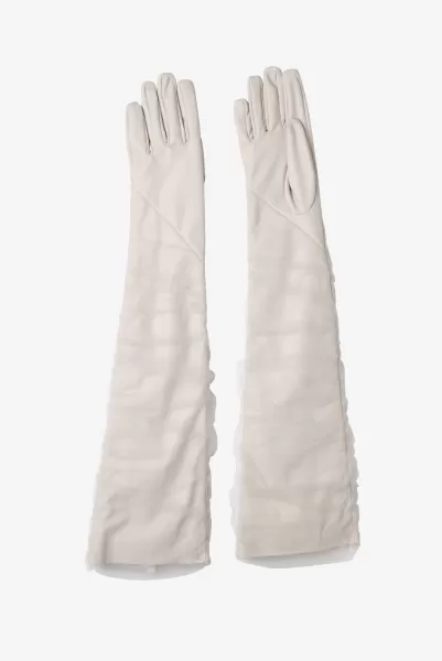 Lamarque Marilyn | Faux Leather And Tulle Gloves Proven Accessories Women Bone