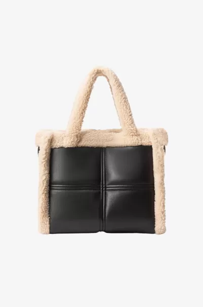Lamarque Zoey |  Sherpa Leather Tote Chic Accessories Women Black/Ivory