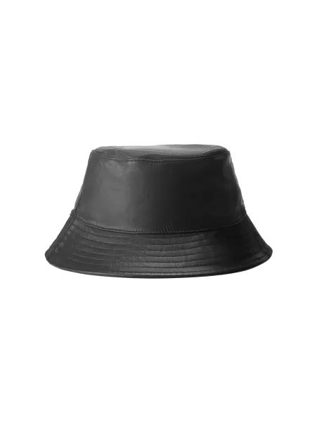 Premium Lamarque Black Jeanne Leather Bucket Hat Accessories Women