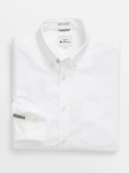 Men Shirts Signature Organic Long-Sleeve Oxford Shirt - White White Classic Ben Sherman