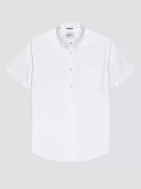 Men Signature Short-Sleeve Oxford Shirt - White Ben Sherman Natural Shirts White