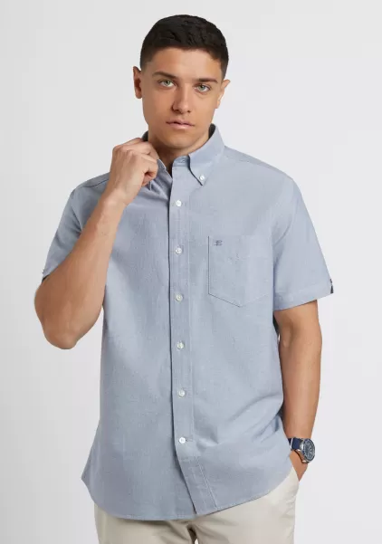 Short Sleeve Brighton Oxford Organic Shirt - Navy Guaranteed Ben Sherman Navy Men Shirts