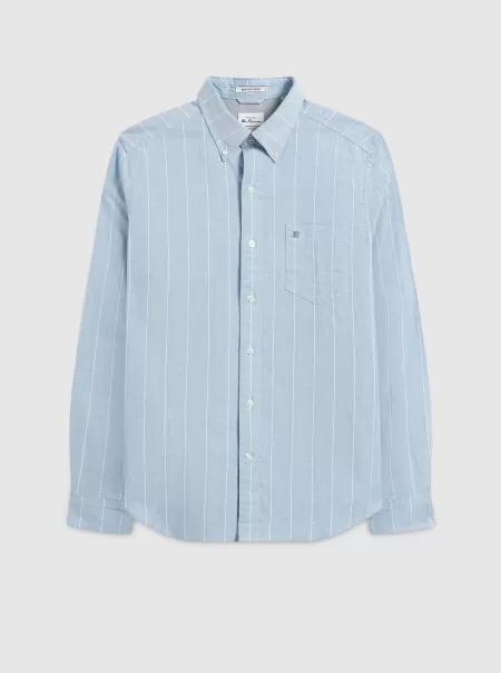 Brighton Oxford Organic Stripe Shirt - Ocean Blue Chalk Stripe Shirts Men Ocean Blue Chalk Stripe Affordable Ben Sherman