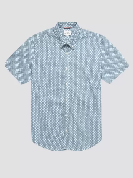 Ben Sherman Geo Spot Print Shirt - Blue Shadow Blue Shadow Men Intuitive Shirts