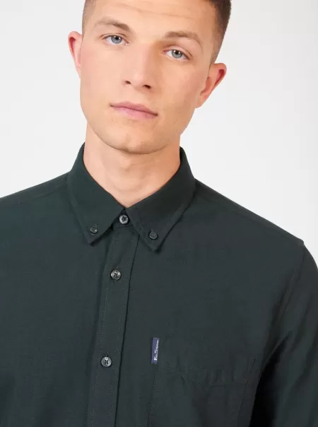 Signature Organic Long-Sleeve Oxford Shirt - Dark Green Trending Men Dark Green Ben Sherman Shirts