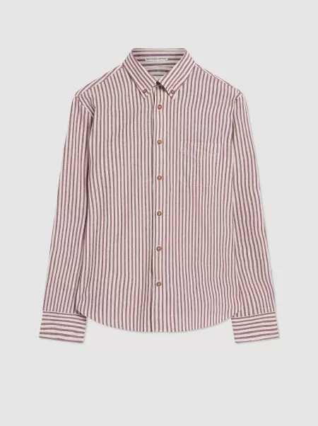 Oxford Stripe Long-Sleeve Shirt - Wine Ben Sherman Wine Refashion Men Shirts