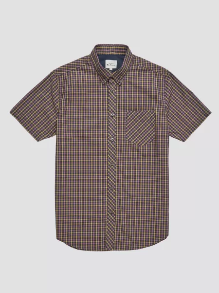 Signature House Check Short-Sleeve Shirt - Grape Men Shirts Ben Sherman Uncompromising Grape
