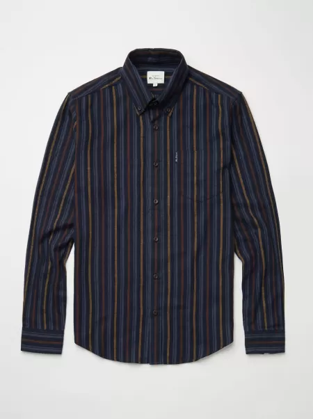Intuitive Men Midnight Long-Sleeve Brushed Vertical-Stripe Shirt - Midnight Ben Sherman Shirts