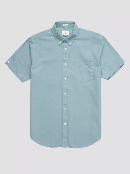 Men Signature Organic Short-Sleeve Oxford Shirt - Blue Shadow Blue Shadow Shirts Ben Sherman Exclusive Offer