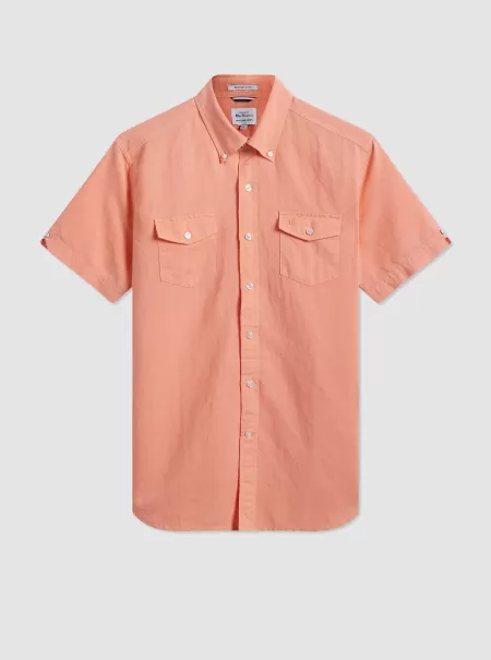 Washed Orange Ben Sherman Garment Dye Short-Sleeve Linen Shirt - Washed Orange Men Shirts Bargain