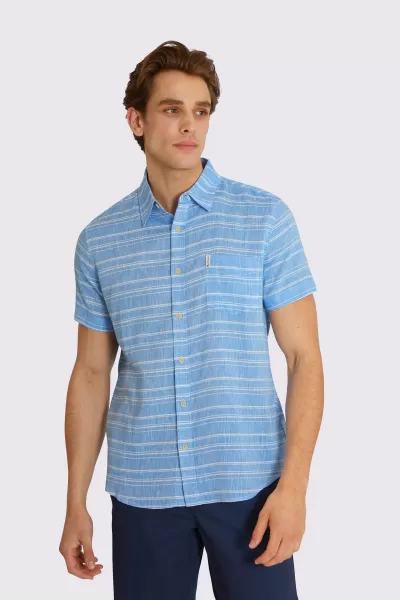 Linen Striped Short-Sleeve Shirt Sky Blue Shirts Tested Men Ben Sherman