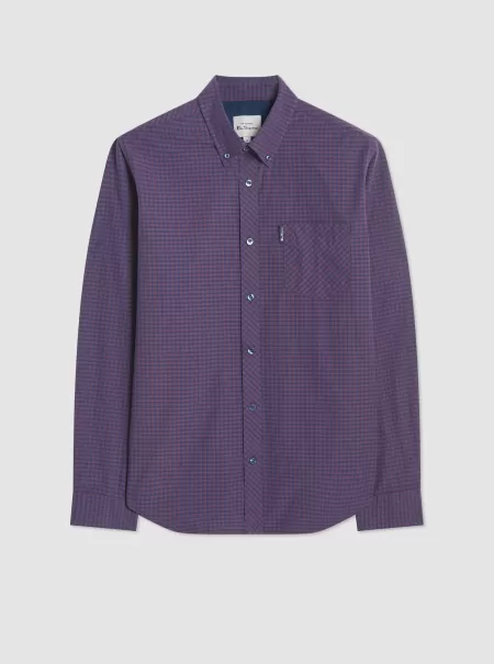 Shirts Signature Gingham Long-Sleeve Shirt - Plum Men Affordable Ben Sherman Plum