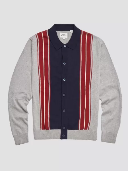 Men Grey Button-Through Colorblock Knit Long-Sleeve Polo Polos Ben Sherman Purchase