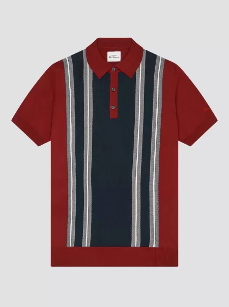 Polos Men Iconic Vertical Textured Stripe Mod Knit Polo - Red High-Quality Red Ben Sherman