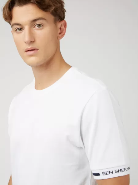 Long-Lasting Signature Cotton Embroidered Cuff Tee White T-Shirts & Graphic Tees Ben Sherman Men