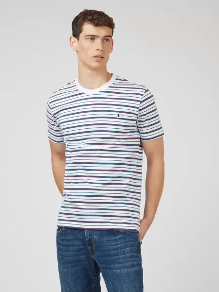 Men T-Shirts & Graphic Tees Bargain White B By Ben Sherman Jersey Striped Tee - White