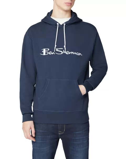 Sweatshirts & Hoodies Dark Navy Luxurious Ben Sherman Embroidered Logo Hoodie - Dark Navy Men