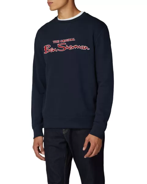 Sweatshirts & Hoodies Ben Sherman Top Navy Crewneck Logo Sweatshirt - Navy Men