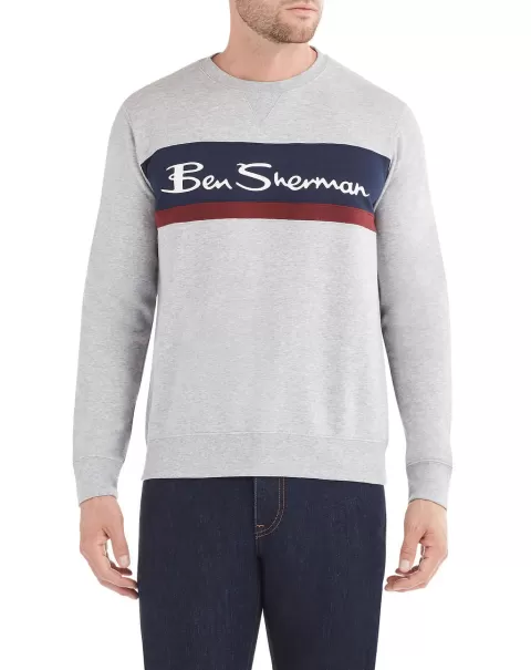 Exclusive Light Grey Sweatshirts & Hoodies Color Block Logo Crew Sweatshirt - Light Grey Ben Sherman Men