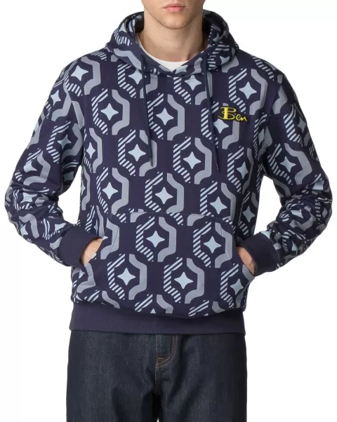 Sweatshirts & Hoodies Men Blue Ben Sherman X House Of Holland Geo Wallpaper Printed Hoodie Jacket Budget