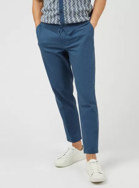 Blue Pants & Chinos Fresh Men Ben Sherman Signature Slim Taper Linen Trousers - Blue