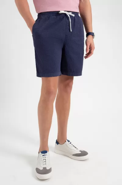 Navy Ben Sherman Shorts Special Price Seersucker Slim Fit Bengal Stripe Short - Navy Men
