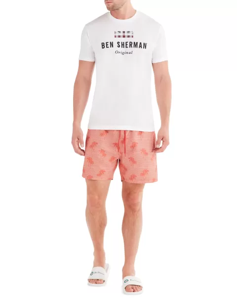 Men's Unawatuna Tropical Print Swim Short - Coral Shorts Coral Buy Ben Sherman Men