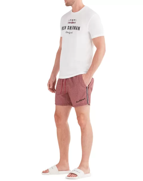 Discount Ben Sherman Shorts Men's Mandalay Geo Print Swim Short - Pink Pink Men