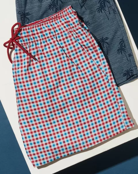 Blue/Red Introductory Offer Men Men's Palm Beach Gingham Check Swim Short - Blue/Red Ben Sherman Shorts