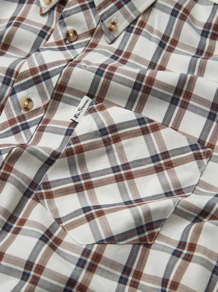Men Ivory Ben Sherman Heavy-Duty Grid Check Long-Sleeve Shirt - Ivory Long Sleeve Shirts