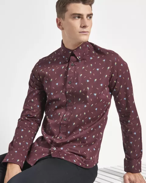 Ben Sherman Scattered Floral Print Long-Sleeve Shirt - Aubergine Aubergine Purchase Men Long Sleeve Shirts