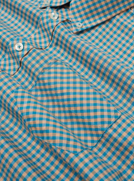 Long Sleeve Shirts High-Quality Men Blue Orange Gingham Ben Sherman Signature Long-Sleeve Gingham Shirt