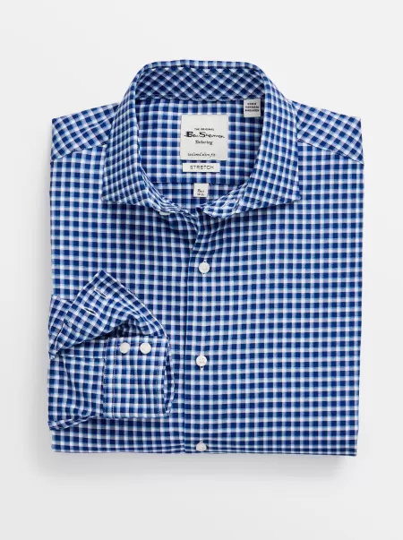 Long Sleeve Shirts Pinpoint Check Slim Fit Dress Shirt - Teal/Blue Teal/Blue Men Ben Sherman Personalized