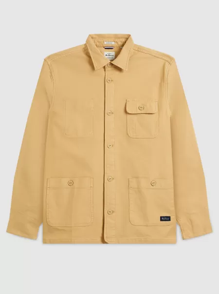 Modern Ben Sherman Men Mustard Yellow Garment Dye Chore Shirt Jacket - Mustard Yellow Long Sleeve Shirts