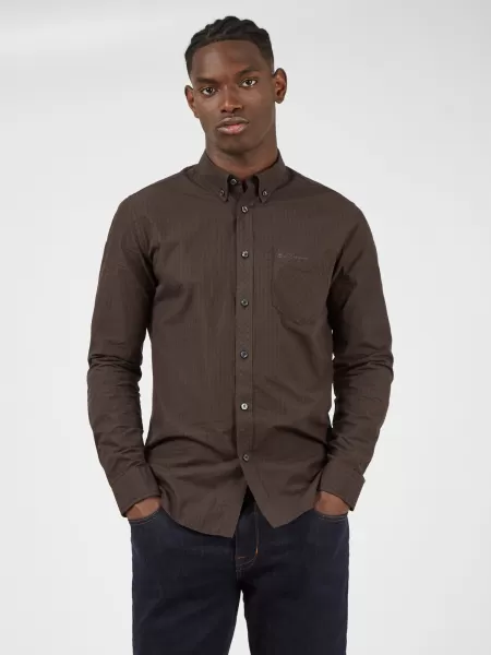 Long Sleeve Shirts Innovative Men Ben Sherman Signature Long-Sleeve Gingham Shirt - Cocoa Cocoa