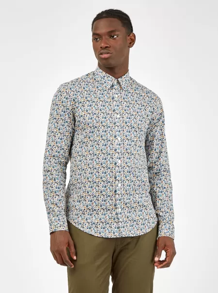 Men Long-Sleeve Multi-Color Floral Shirt - Ivory Ivory|Midnight Long Sleeve Shirts Hot Ben Sherman