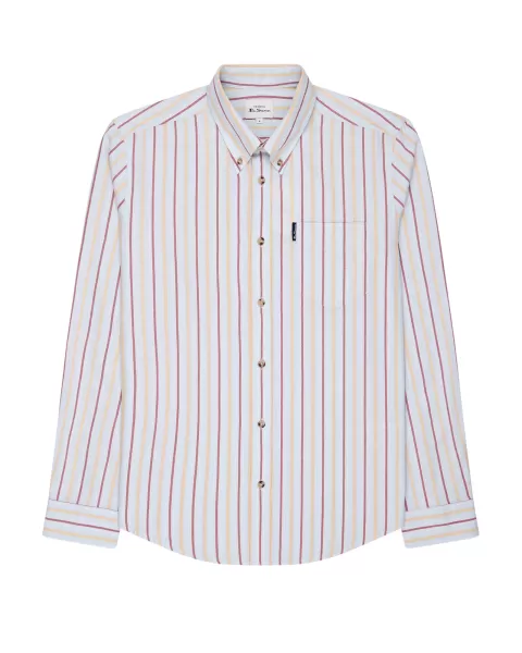 Ben Sherman Long Sleeve Shirts Long-Sleeve Laundered Oxford Stripe Shirt - Sky Men Sky Bespoke