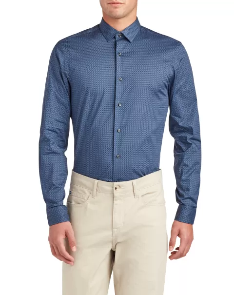 Cheap Men Dot Print Skinny Fit Dress Shirt - Navy Navy Long Sleeve Shirts Ben Sherman