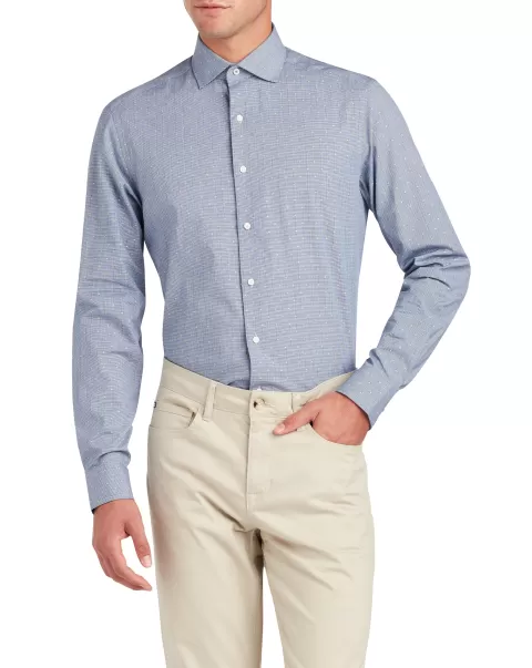 Long Sleeve Shirts Ben Sherman Order Men Navy Clip Spot Glen Plaid Slim Fit Dress Shirt - Navy