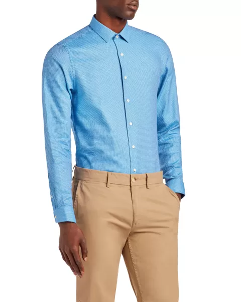 Ben Sherman Long Sleeve Shirts Textured Unsolid Solid Skinny Fit Dress Shirt - Blue Functional Men Blue