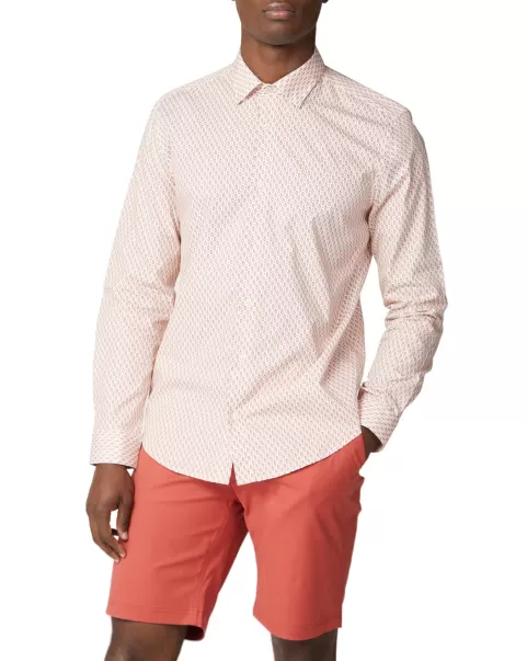 Men Long Sleeve Shirts Teracota Ben Sherman Advanced Long-Sleeve Fine Geo Print Shirt - Teracota